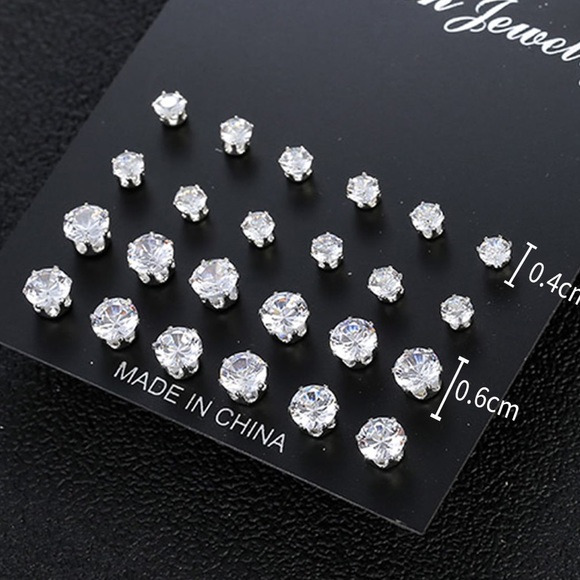 12 pairs Cubic Zirconia Stud Earrings - Picture 3 of 5